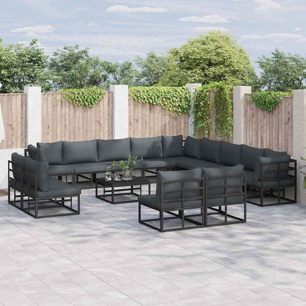 vidaXL Garden Sofa Set with Cushion 14 pcs Black Aluminium
