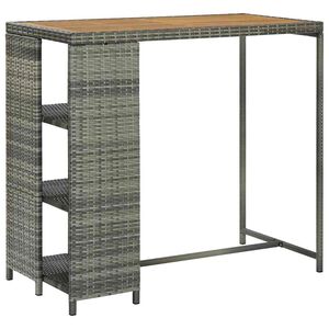 vidaXL Bar Table | Grey | Poly Rattan, Steel, Acacia Wood | Medium | Bar Table