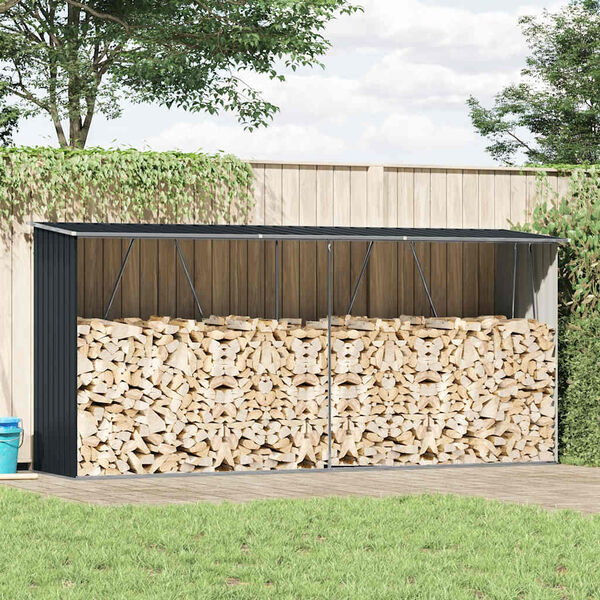 vidaXL Garden Log Storage Shed Galvanised Steel 330x84x152 cm Anthracite