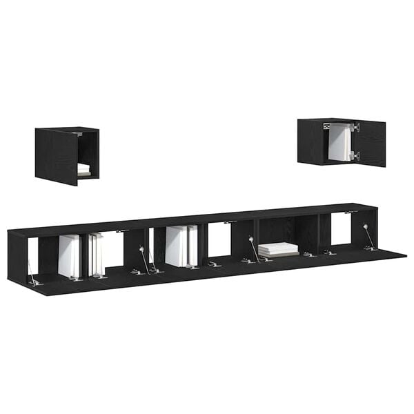 vidaXL TV Cabinet Set 7 pcs Black Oak 100 x 30 x 30 cm Engineered Wood