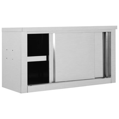 vidaXL Kitchen Wall Cabinet with Sliding Doors 90x40x50 cm Stainless Steel