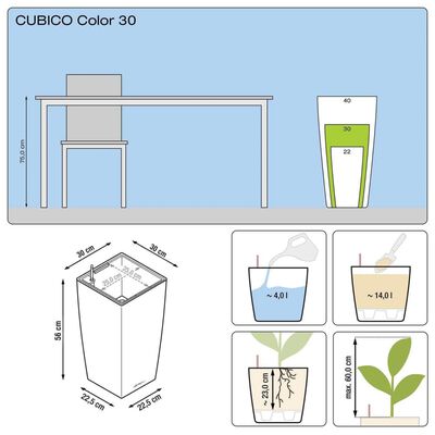 LECHUZA Planter Cubico Color 30 ALL-IN-ONE Slate 13138