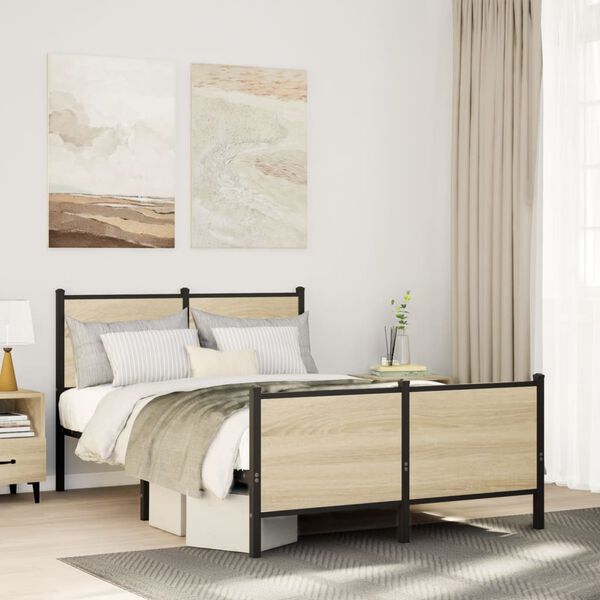 vidaXL Metal Bed Frame without Mattress Sonoma Oak 120x200 cm