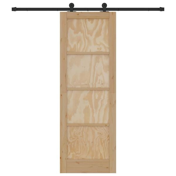 vidaXL Sliding Door Natural and Black 73.5 x 211 cm Solid Pine Wood