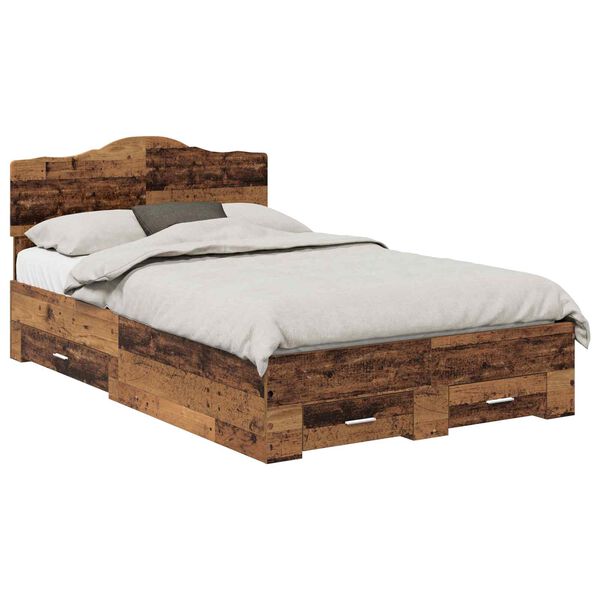 vidaXL Bed Frame with Headboard Old Wood 120 x 190 cm Engineered Wood