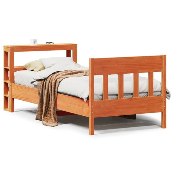 vidaXL Bed Frame without Mattress Wax Brown 75x190 cm Small Single Solid Wood Pine