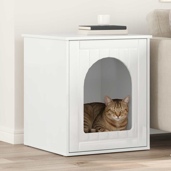 vidaXL Cat House Gloss White 53 x 52 x 62 cm Engineered Wood