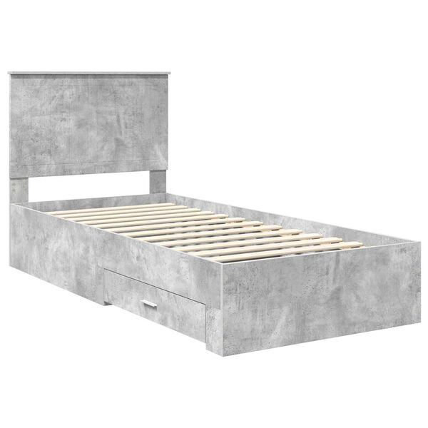 vidaXL Bed Frame with Drawer Concrete Grey 90 x 190 cm Engineered Wood