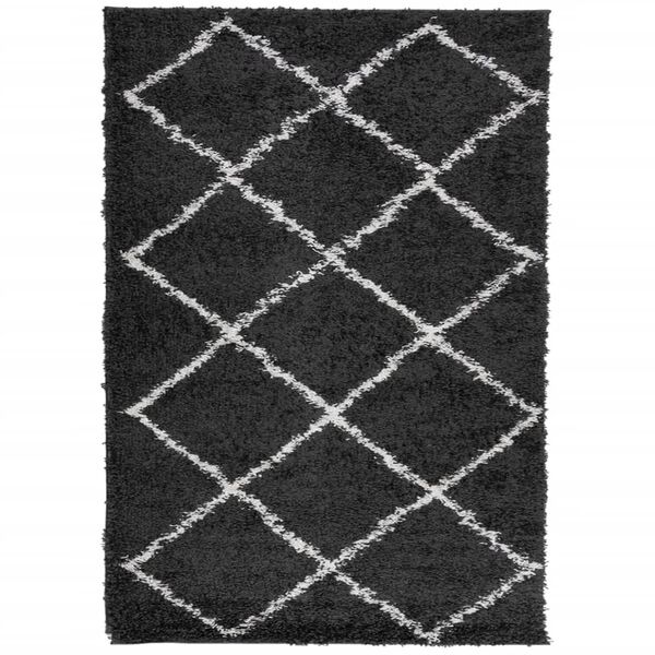 vidaXL Shaggy Rug PAMPLONA High Pile Modern Black and Cream 140x200 cm