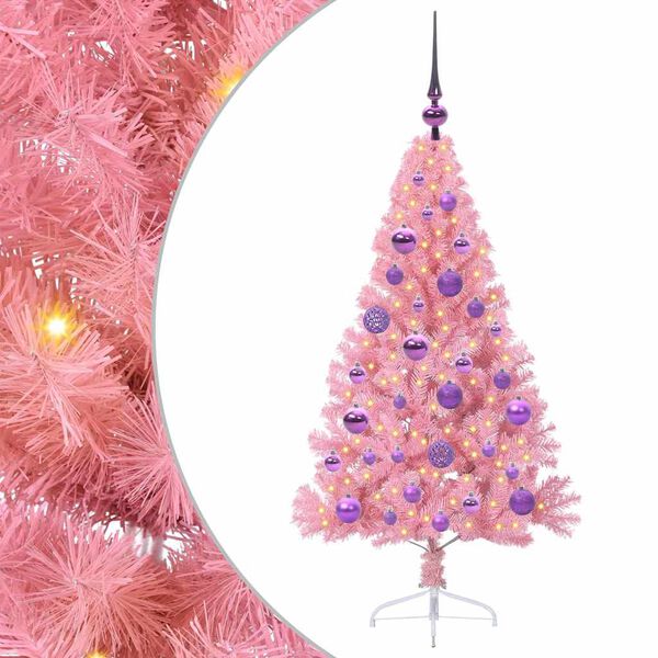 vidaXL Artificial Pre-lit Christmas Tree with 150 LEDs Pink 120 cm PVC