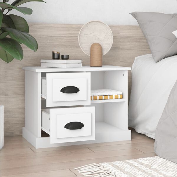 vidaXL Bedside Cabinet White 60x35.5x45 cm
