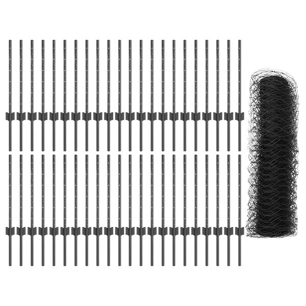 vidaXL Fence with Post Grey 0.5 x 100 m Steel and PVC