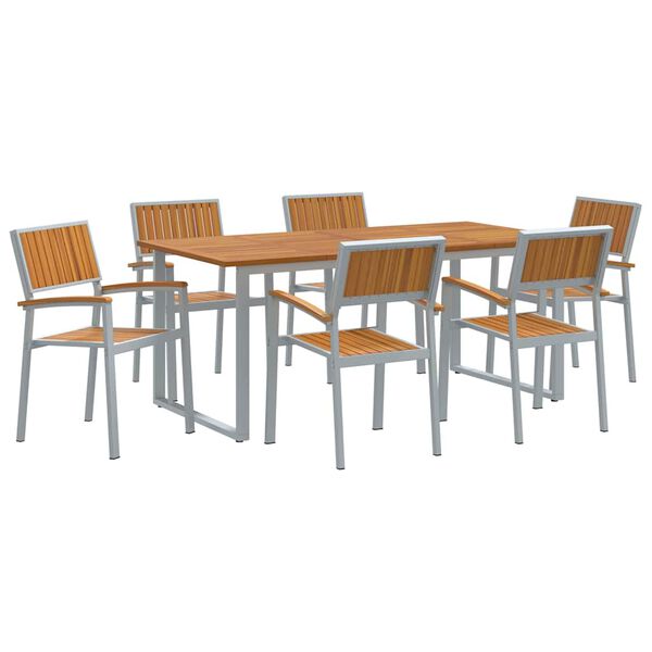 vidaXL Garden Dining Set 7 pcs Grey Solid Acacia Wood