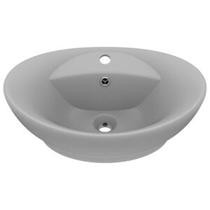 vidaXL Luxury Basin Overflow Oval Matt Light Grey 58.5x39 cm Ceramic