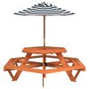 vidaXL Picnic Table for 6 Kids with Umbrella Hexagon Solid Wood Fir