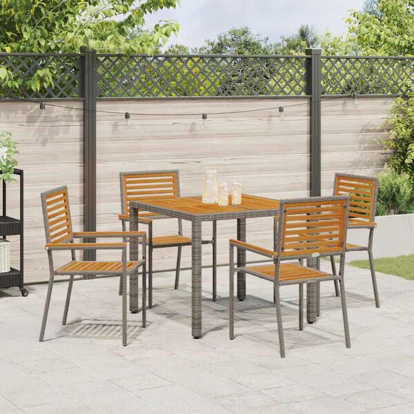 vidaXL Garden Dining Set 5 pcs Grey Poly Rattan