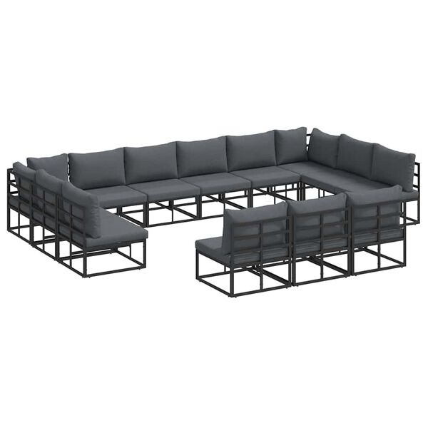vidaXL Garden Sofa Set with Cushion 13 pcs Black Aluminium