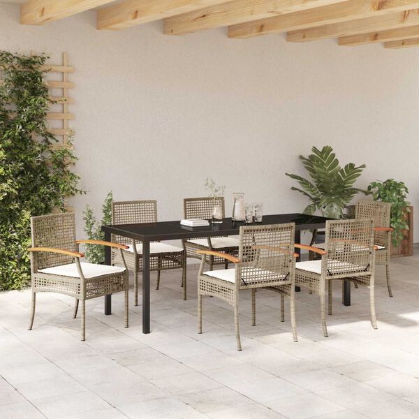 vidaXL Garden Dining Set 7 pcs Beige Poly Rattan