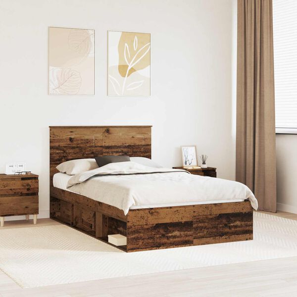 vidaXL Bed Frame with Headboard Old Wood 120 x 190 cm Solid Pine Wood
