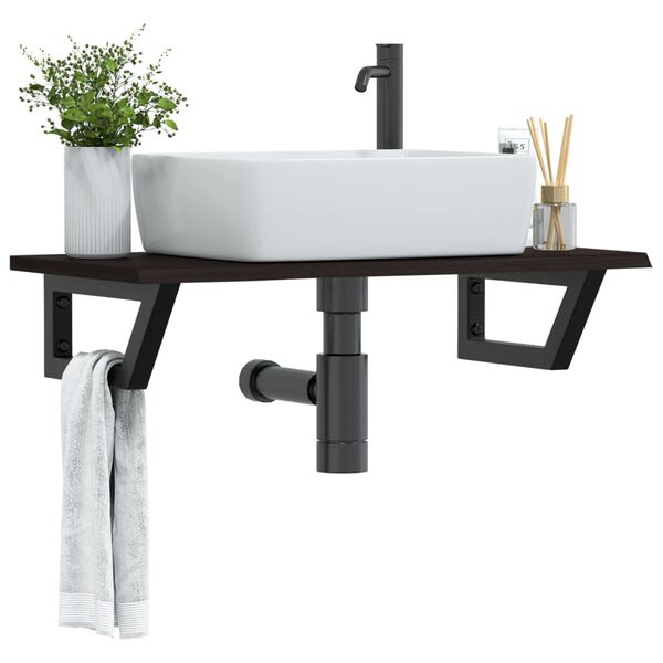 vidaXL Basin Shelf Wall Mounted Steel and Solid Wood Oak