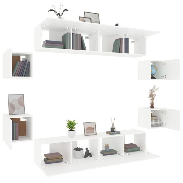 vidaXL 8 Piece TV Cabinet Set White Engineered Wood