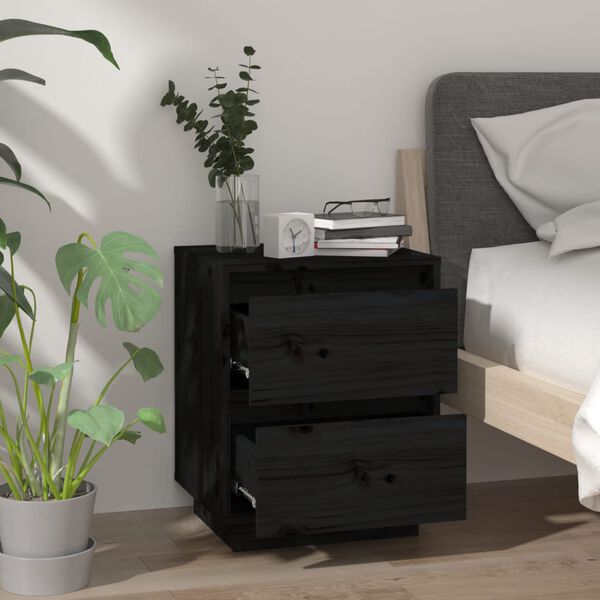 vidaXL Bedside Cabinets 2 pcs Black 40x35x50 cm Solid Wood Pine
