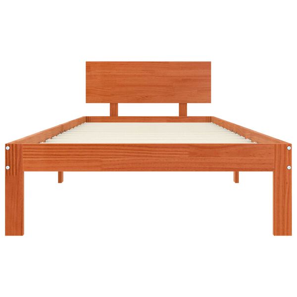vidaXL Bed Frame with Headboard Wax Brown 90 x 190 cm Solid Pine Wood