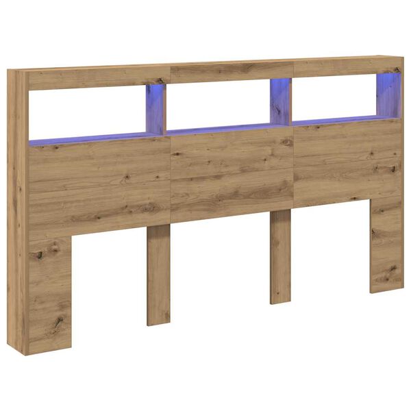vidaXL Headboard Cabinet with LED Artisan Oak 180x17x102 cm