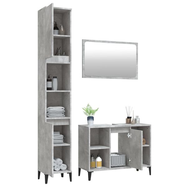 vidaXL 3 Piece Bathroom Furniture Set Concrete Grey Engineered Wood