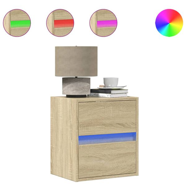 vidaXL Wall-mounted Bedside Cabinet with LED Lights Sonoma Oak