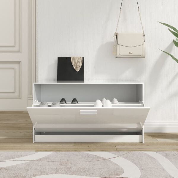 vidaXL Shoe Bench High Gloss White 80x24x45 cm Engineered Wood