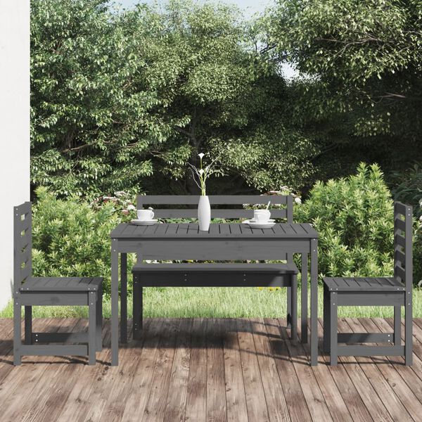 vidaXL 4 Piece Garden Dining Set Grey Solid Wood Pine
