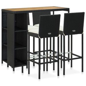 vidaXL 5 Piece Garden Bar Set with Cushions Poly Rattan Black