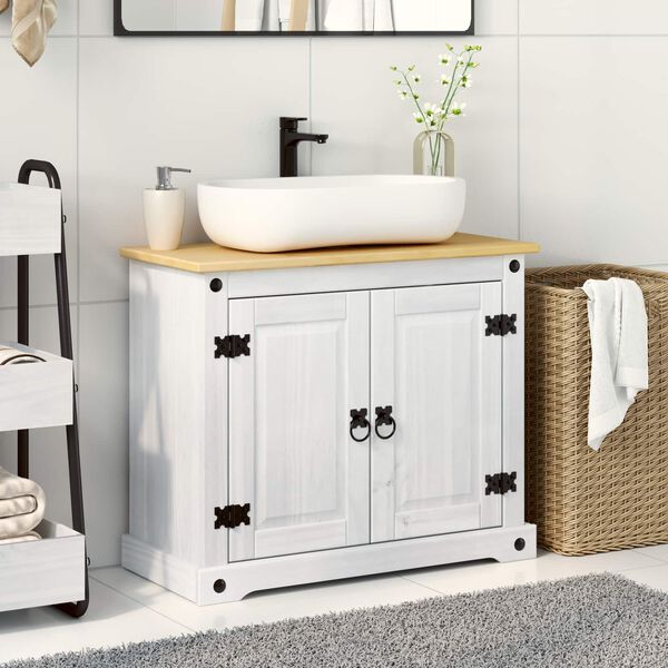 vidaXL Sink cabinet with Shelf White 73 x 33 x 60 cm Solid Pine Wood