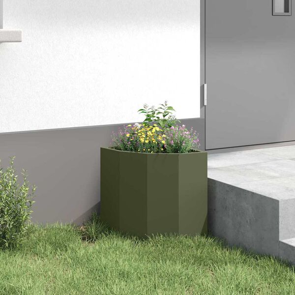 vidaXL Corner Planter Olive green 30 x 30 x 35 cm Steel