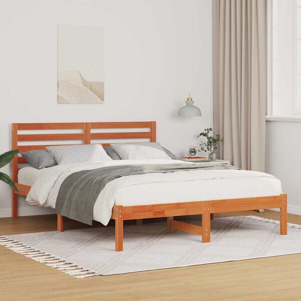 vidaXL Bed Frame with Headboard Wax Brown 120 x 200 cm Solid Pine Wood