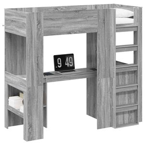 vidaXL Loft Bed Frame with Desk with Storage Grey Sonoma 75 x 190 cm