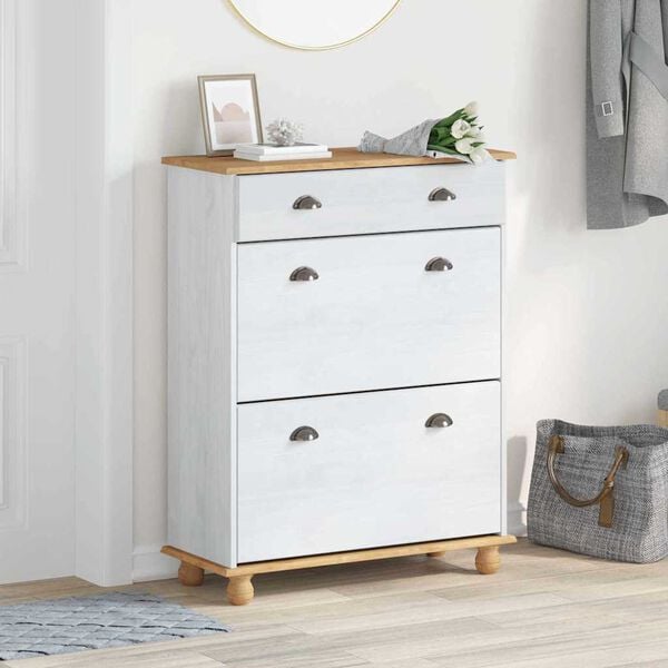vidaXL Shoe Cabinet ASKIM White 85 x 35 x 108 cm Solid Pine Wood