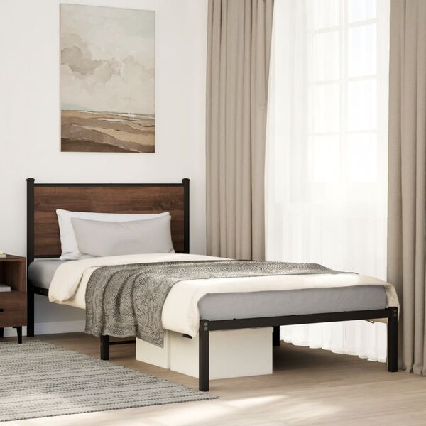 vidaXL Metal Bed Frame without Mattress Brown Oak 107x203 cm
