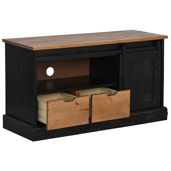 vidaXL TV Cabinet HALDEN with Sliding Door Black 110x40x60 cm Solid Wood