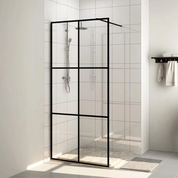 vidaXL Walk-in Shower Wall with Clear ESG Glass 80x195 cm Black
