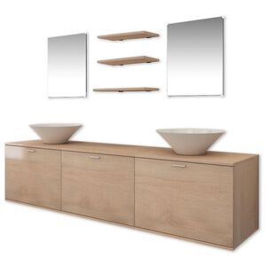 vidaXL Bathroom Cabinet | Beige and White | Engineered wood and ceramic | Large