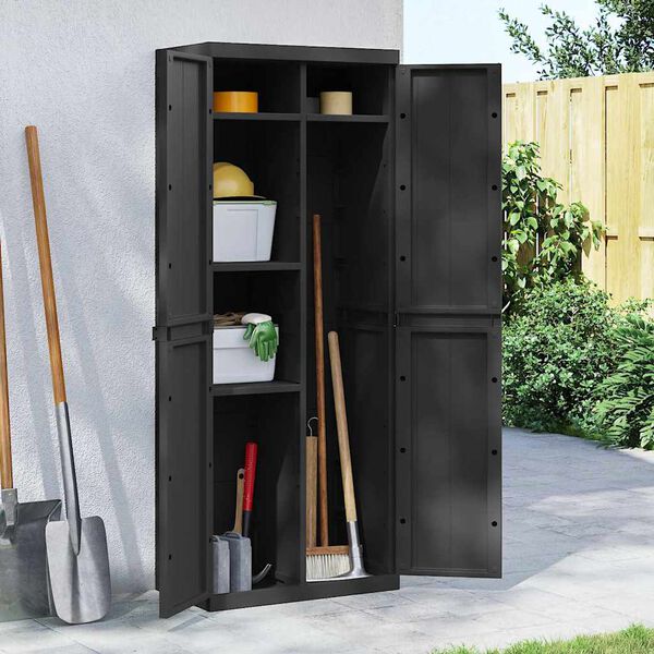 vidaXL Outdoor Storage Cabinet Black 65x37x165 cm PP