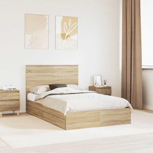 vidaXL Storage Bed with Drawer Sonoma Oak 120 x 200 cm Engineered Wood