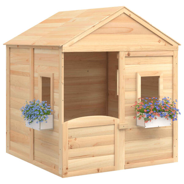 vidaXL Playhouse with Lockable Door and Flower Pots Solid Wood Fir