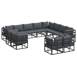 vidaXL Garden Sofa Set with Cushion 12 pcs Black Aluminium