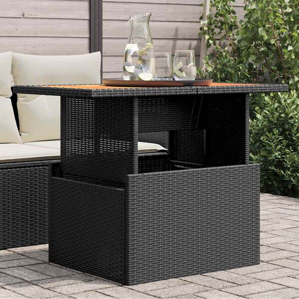 vidaXL Garden Table Black 100x55x73 cm Poly Rattan and Acacia Wood