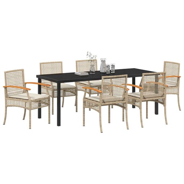 vidaXL Garden Dining Set 7 pcs Beige Poly Rattan