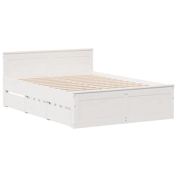 vidaXL Bed Frame without Mattress with Headboard White 140x190 cm Solid Wood Pine