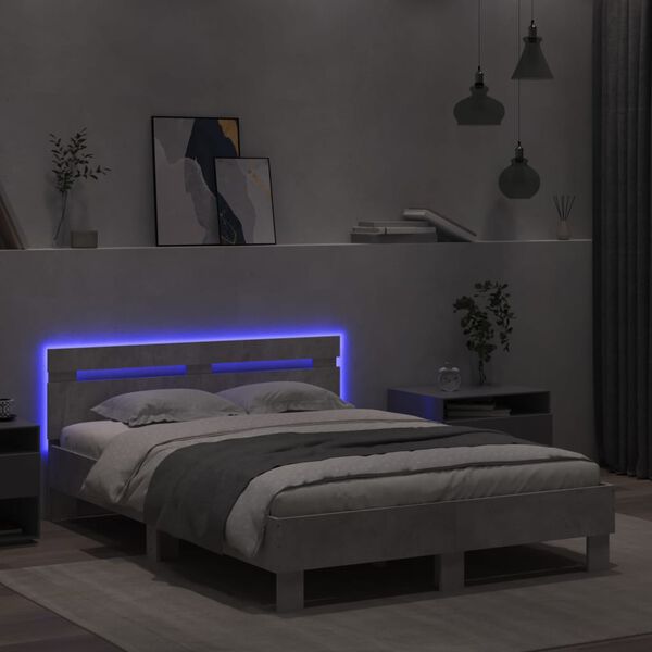 vidaXL Bed Frame with LED without Mattress Concrete Grey 135x190 cm Double